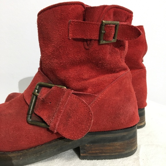 JEFFREY CAMPBELL Red Suede Booties boots buckles - Picture 14 of 16
